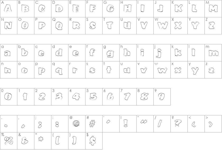 SarahBeckerOutline font character map preview