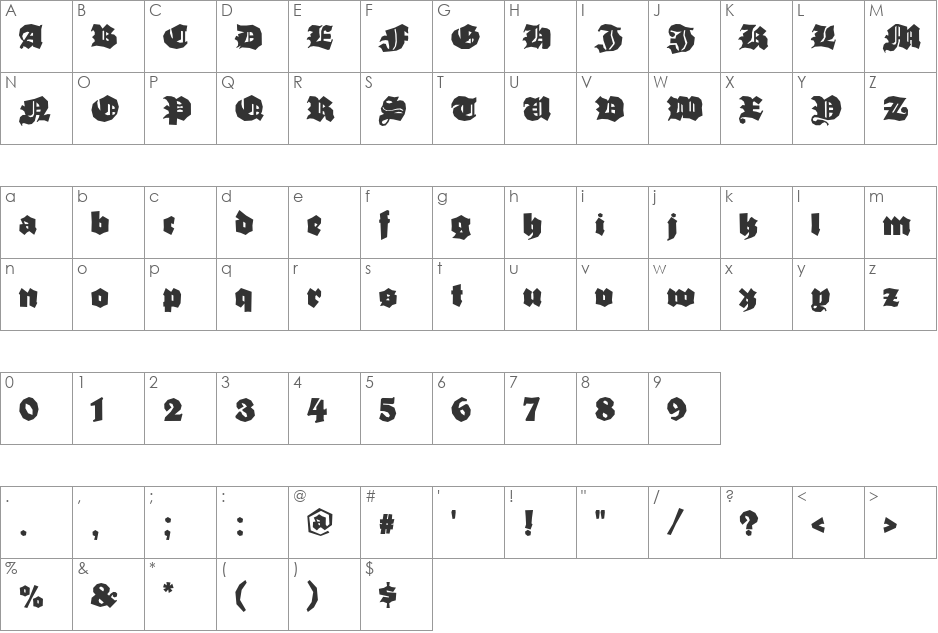 Barbarian font character map preview