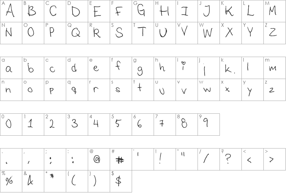 Saras Font 1 font character map preview