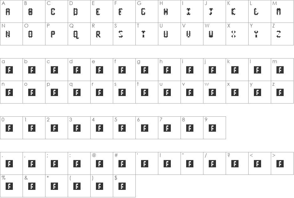 Sarcasm font character map preview