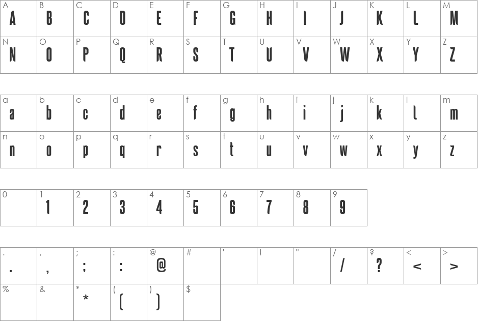 Saridona font character map preview