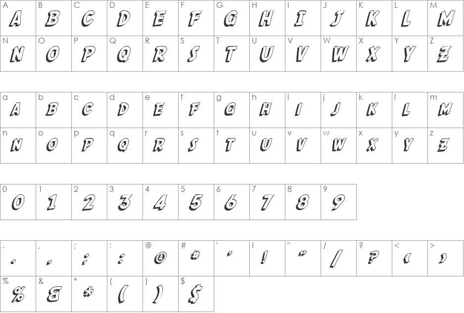 Sarino Shaded font character map preview