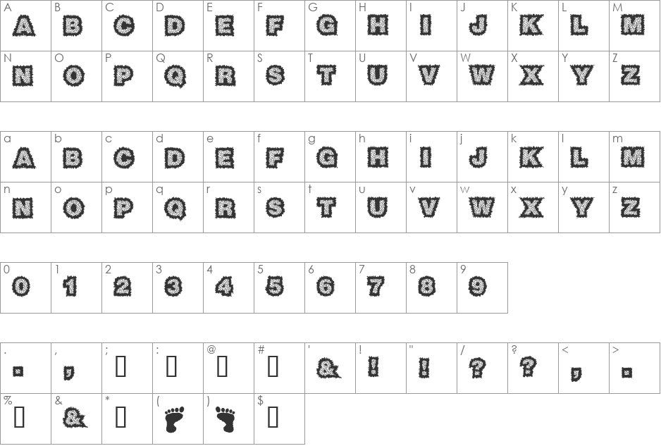 Sasquatch font character map preview