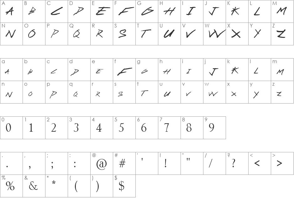Sassy Stark font character map preview