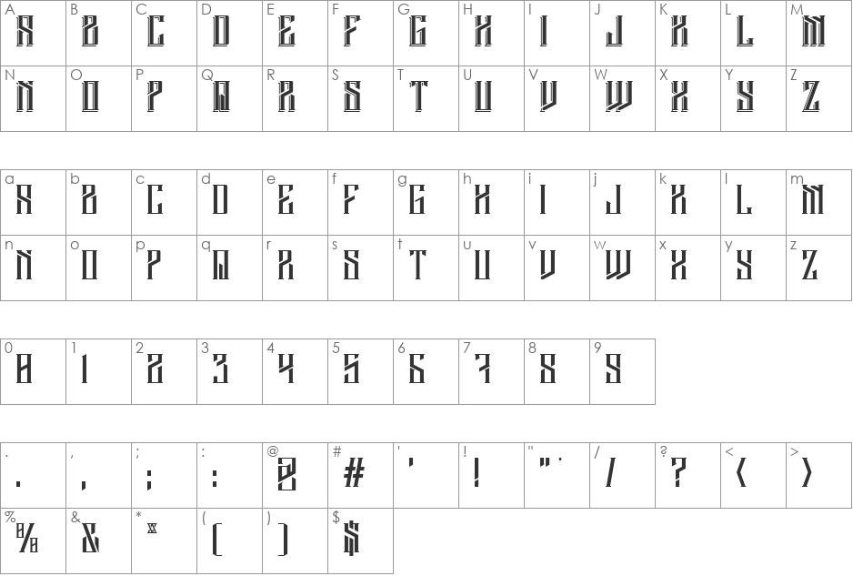 Barbarossa font character map preview