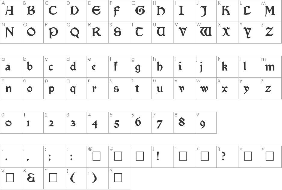Satanick font character map preview