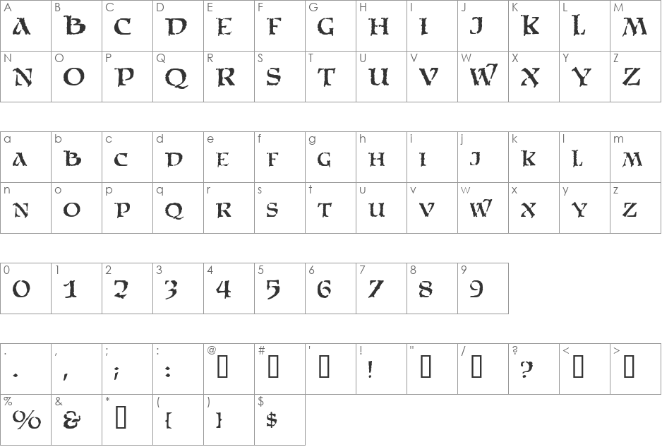 Satans font character map preview