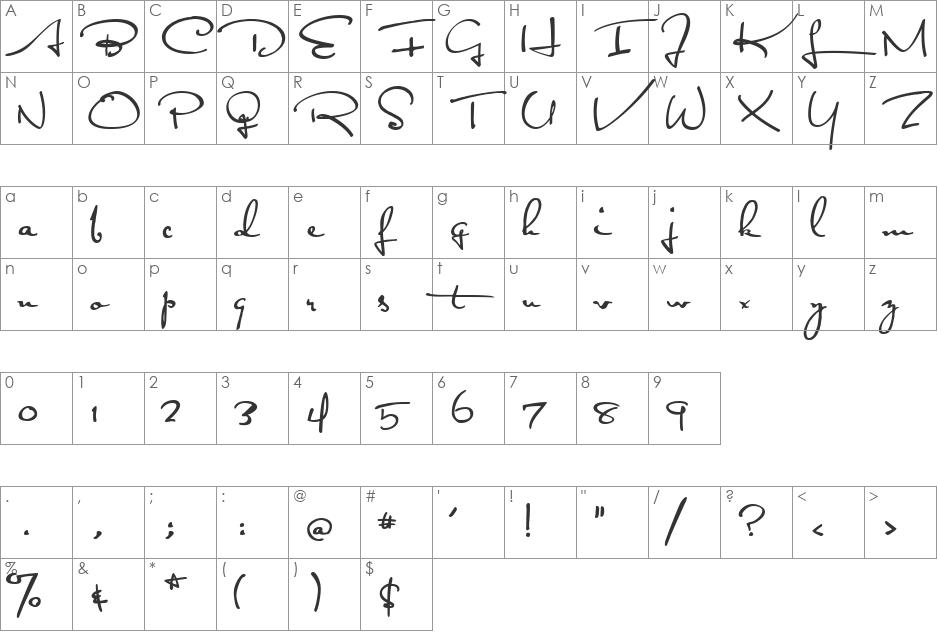 Satisfaction font character map preview