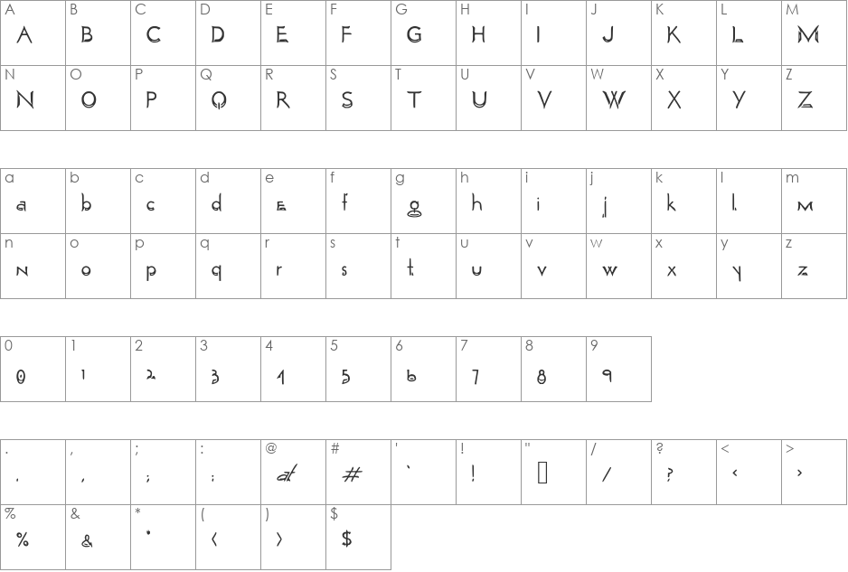 SaturdayMorningHand font character map preview