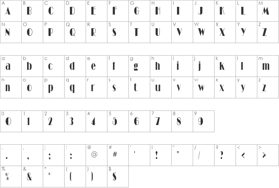 Barbe Display Condensed SSi font character map preview