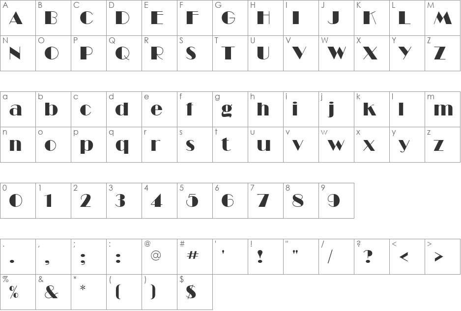 Barbe Display SSi font character map preview