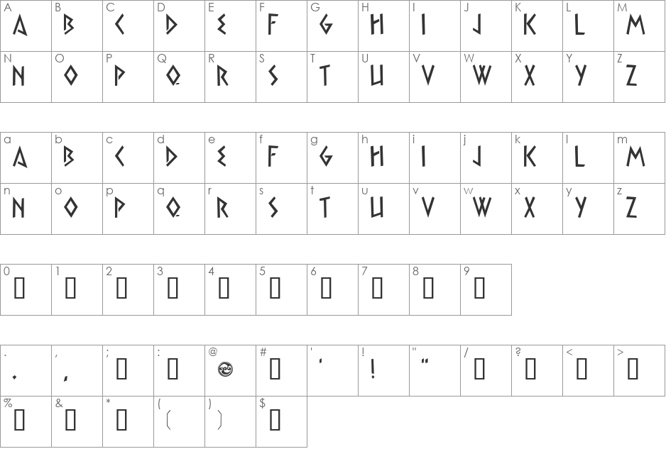 Satyr font character map preview