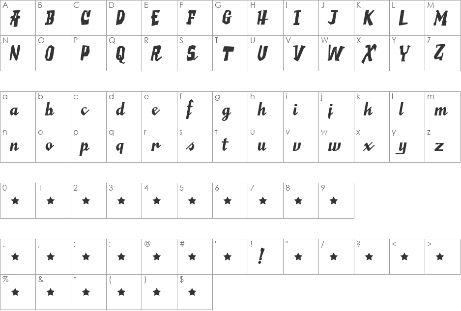 SaucyMillionaire font character map preview