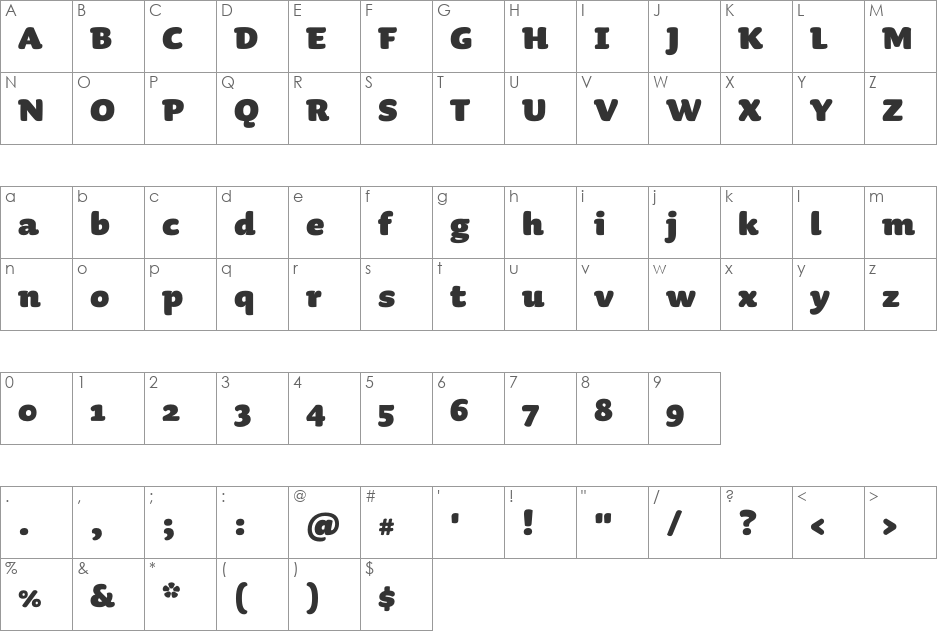 Sauna-Black font character map preview