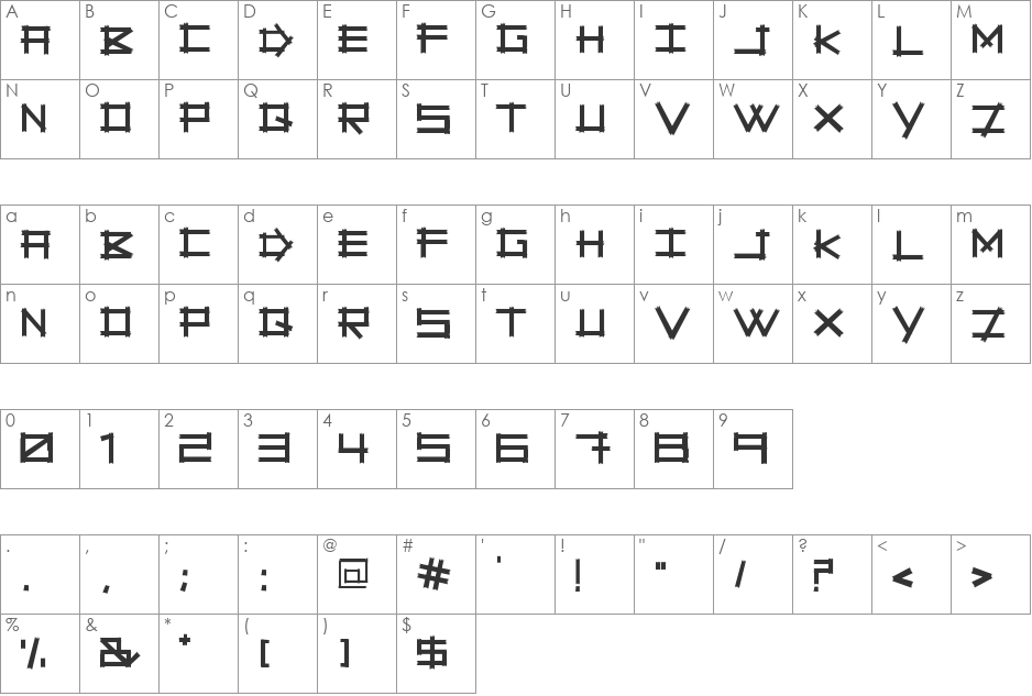 Savage Empire font character map preview