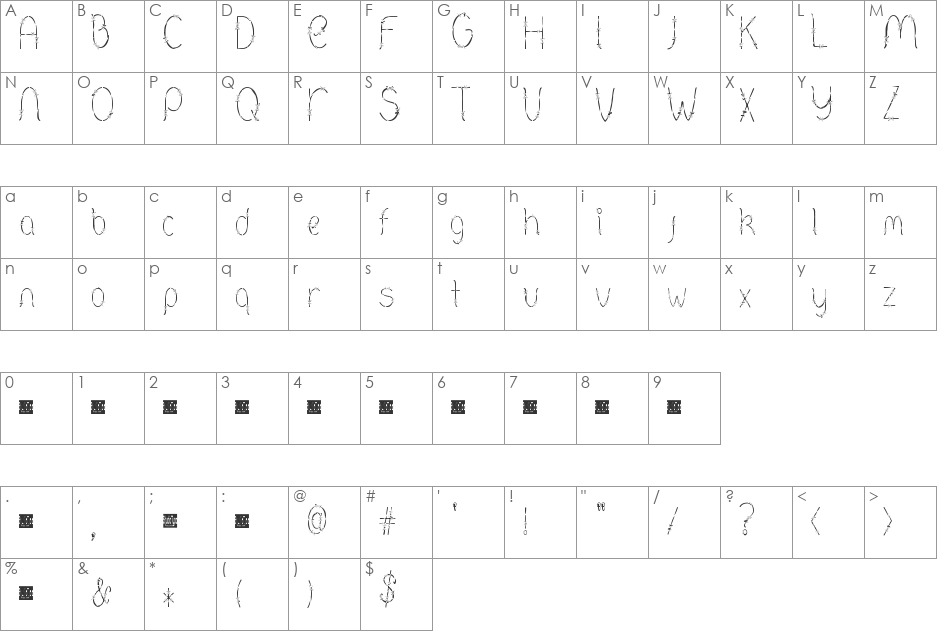 Barbed font character map preview