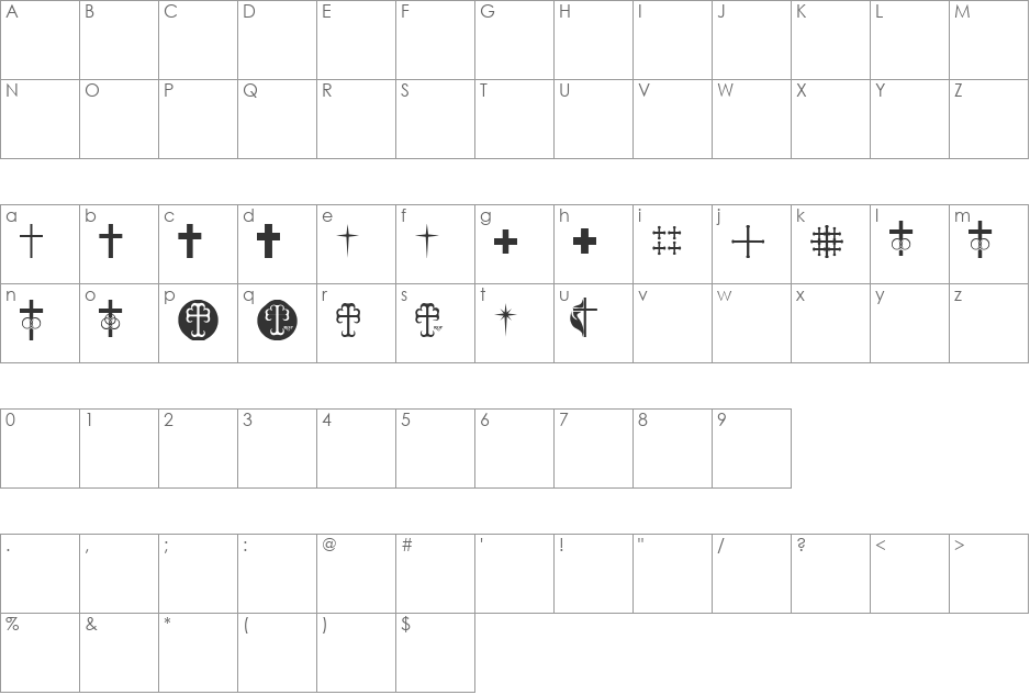 sB Cross font character map preview
