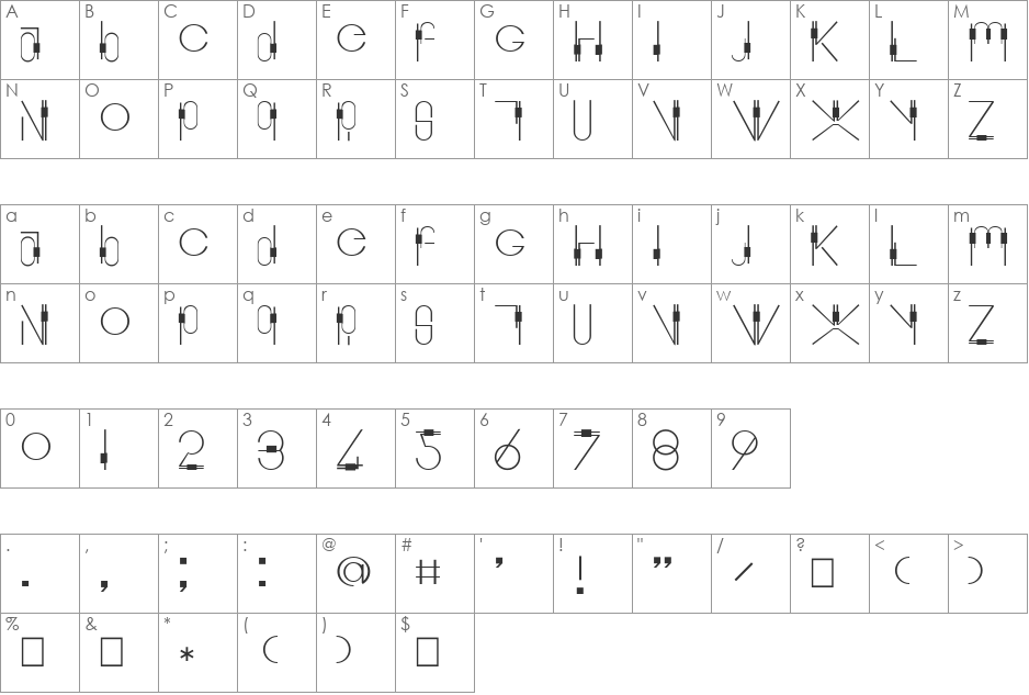 Sbarra Plain font character map preview