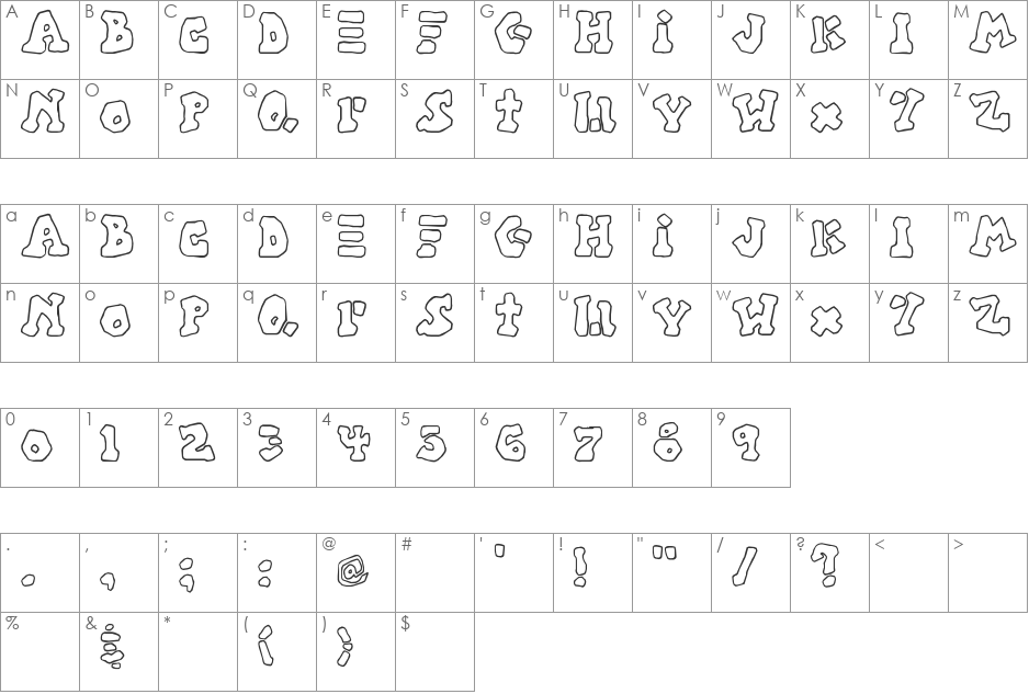 SBC Aztec Outline font character map preview