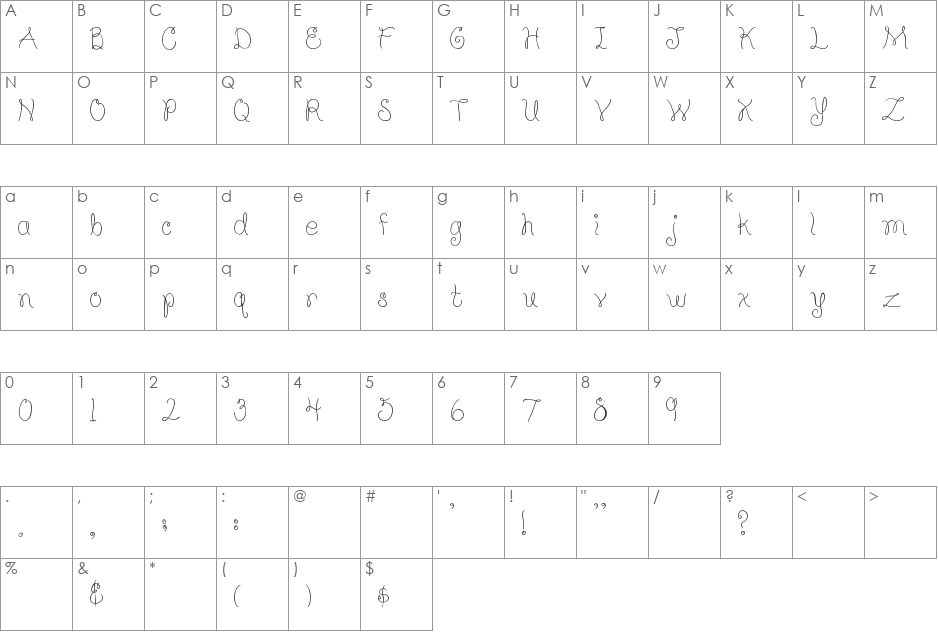 SBC Curly Chronicle font character map preview