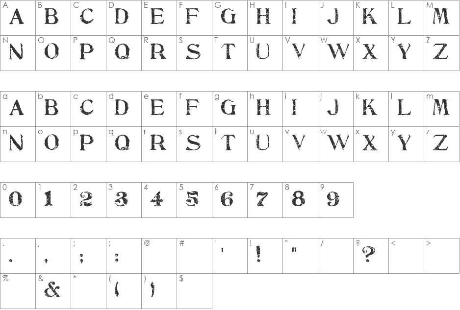SBC Stone Inscription font character map preview