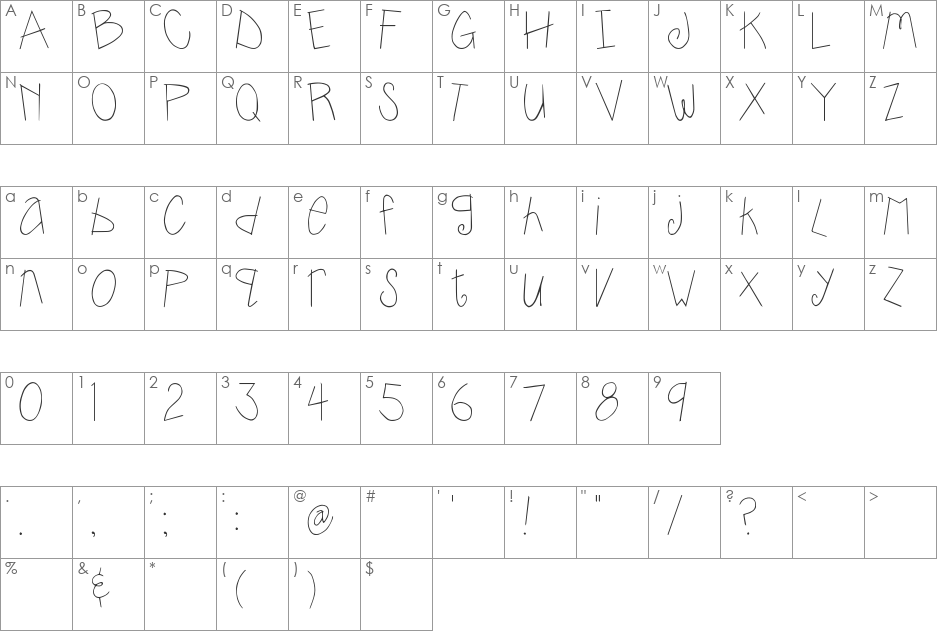 SBC Whimsy Joggle font character map preview