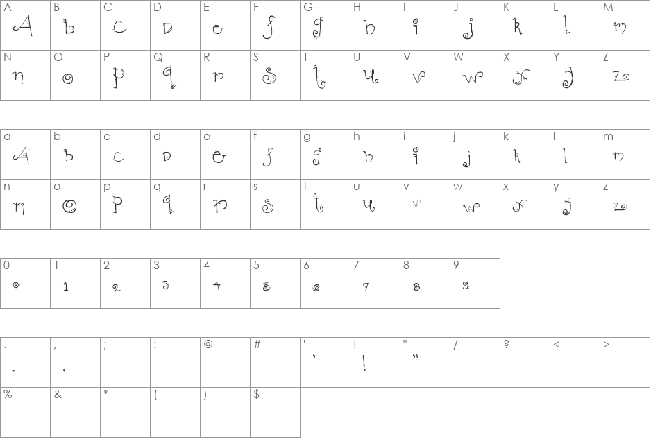 SBC Zany font character map preview