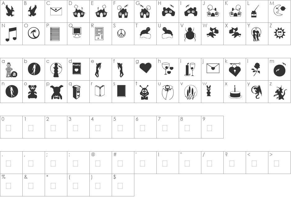 sbding2 font character map preview