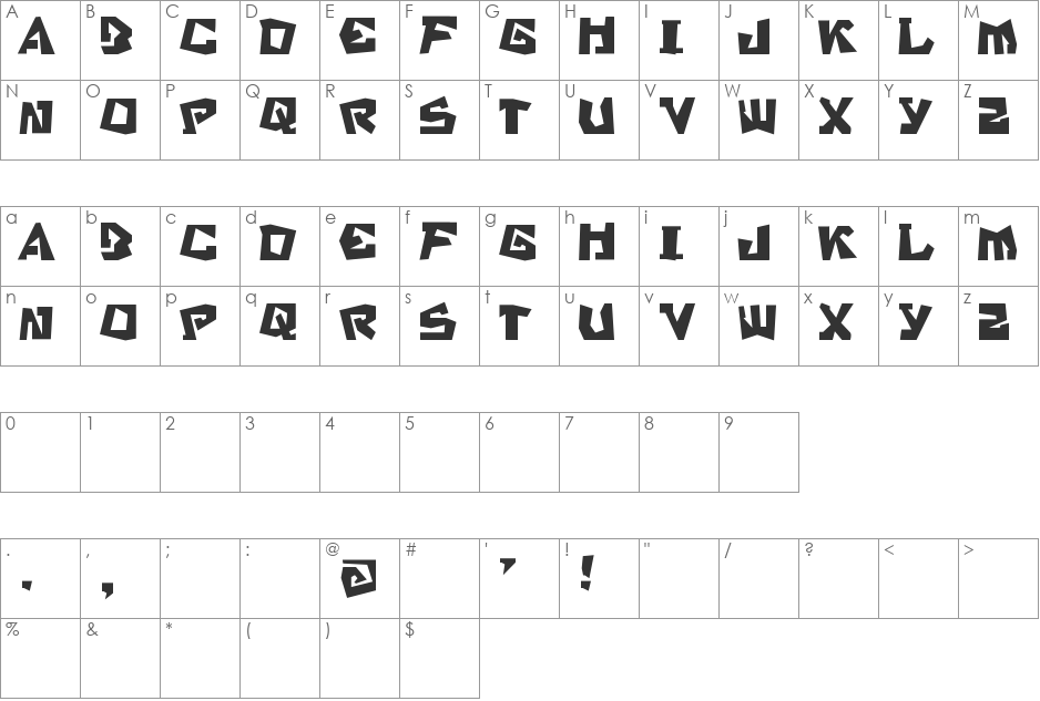 SBStratford font character map preview