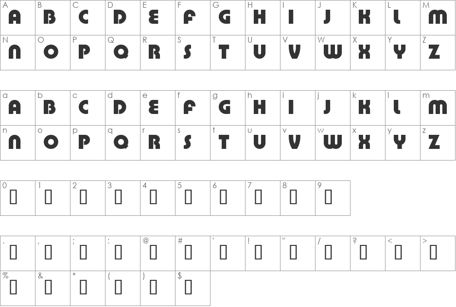 BarBender font character map preview