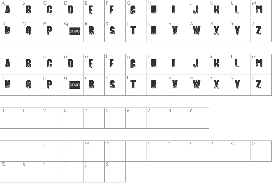Scarecrows NFI DEMO font character map preview