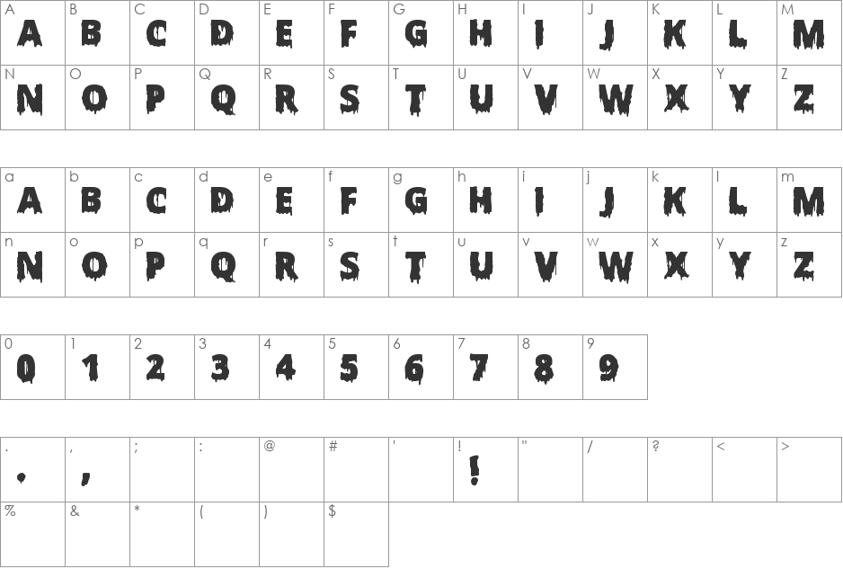 Scary Halloween Font font character map preview