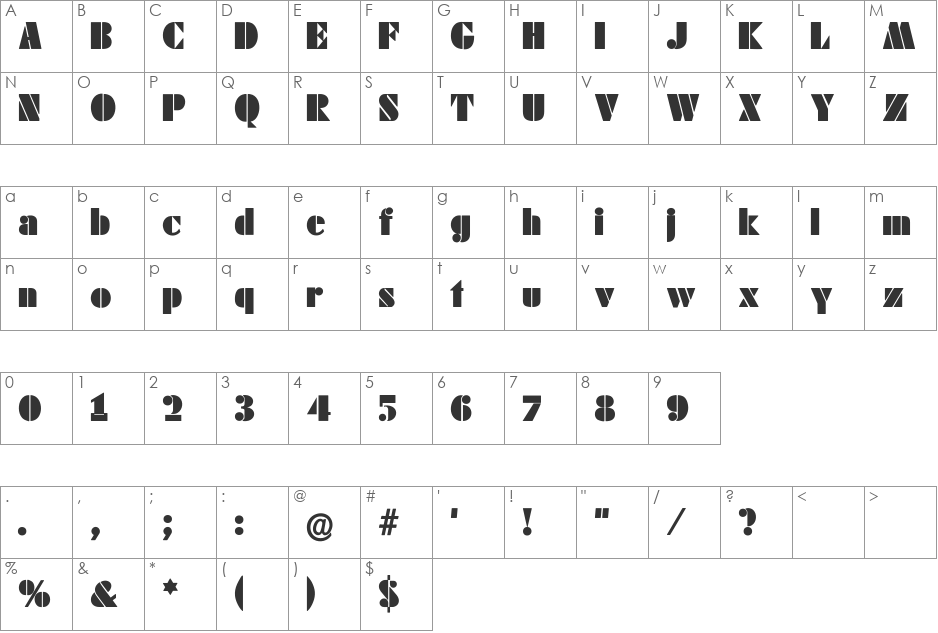 SchabLonski font character map preview