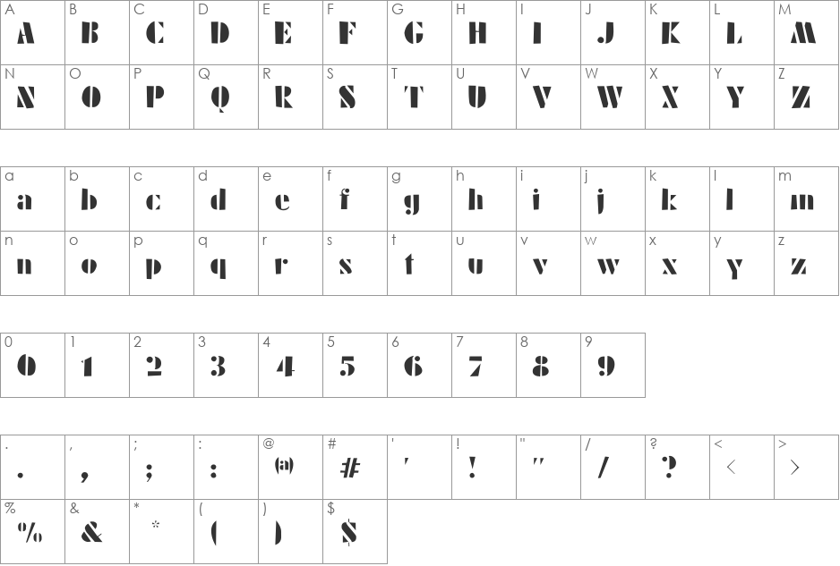 Schablonski-LessFat font character map preview