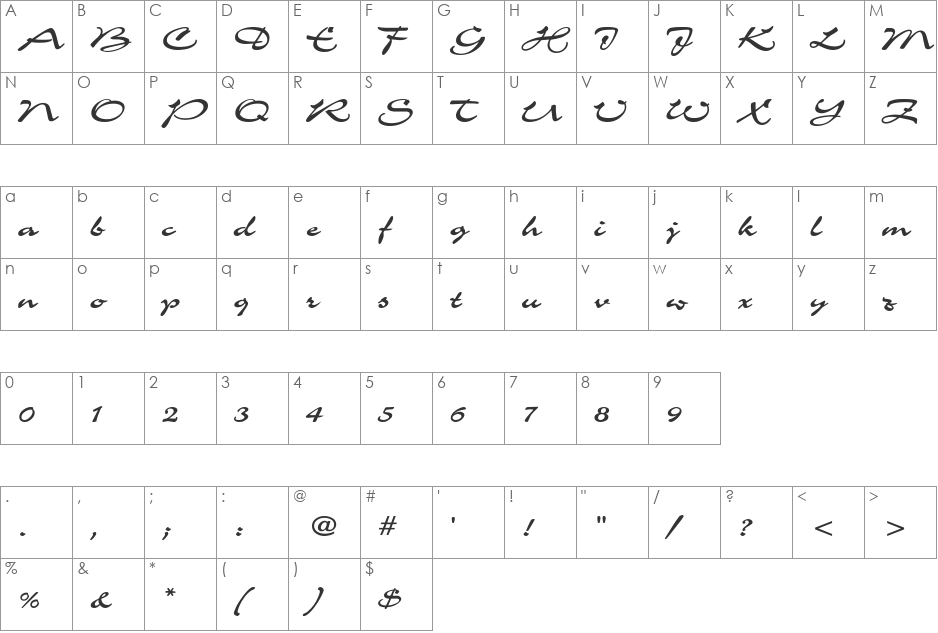 Scheherezade font character map preview