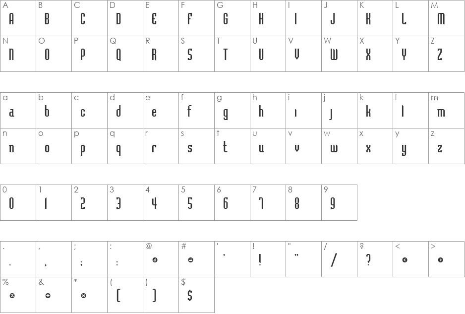 Schilling font character map preview