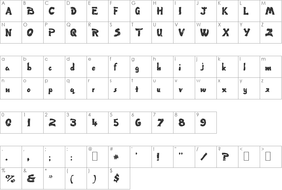 Schizophrenic 1 font character map preview