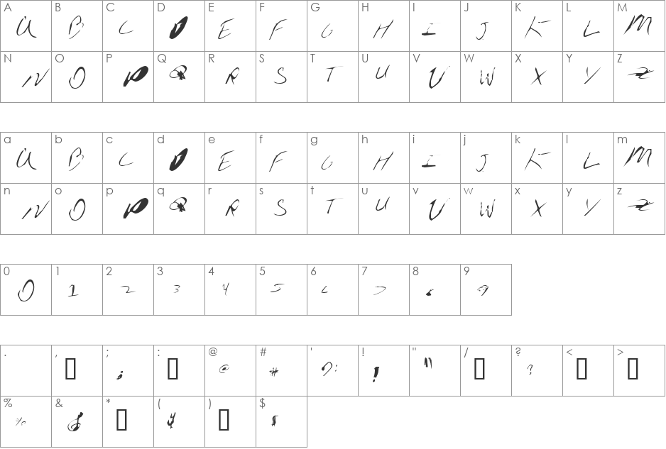 schleterian font character map preview