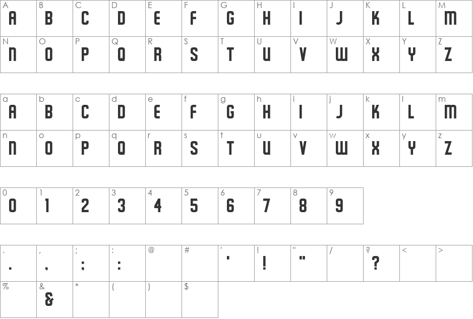 Schluber font character map preview