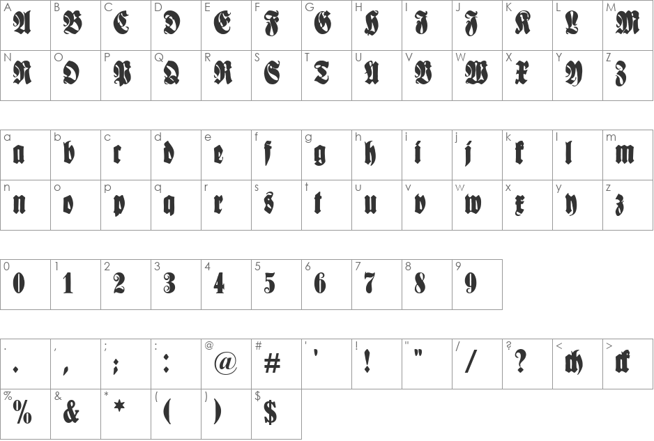 Schmale Anzeigenschrift font character map preview