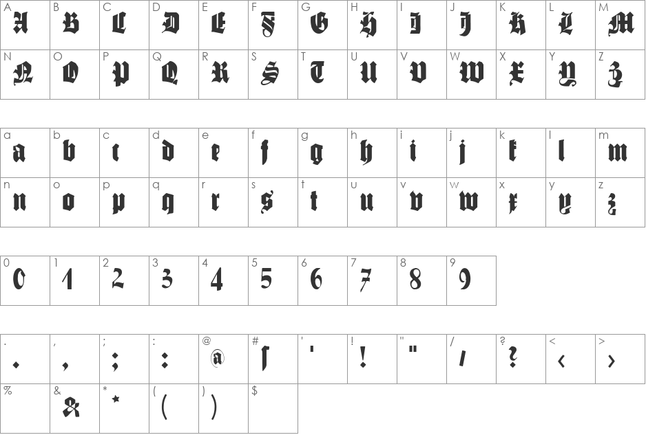 SchmaleGotischMK font character map preview