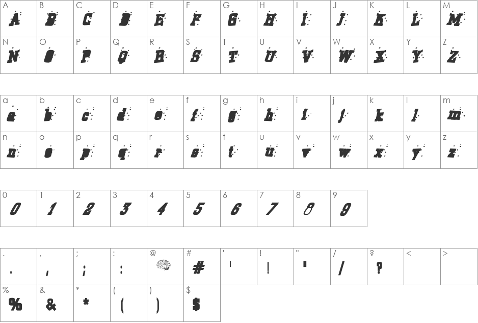 Barbs Typewriter font character map preview