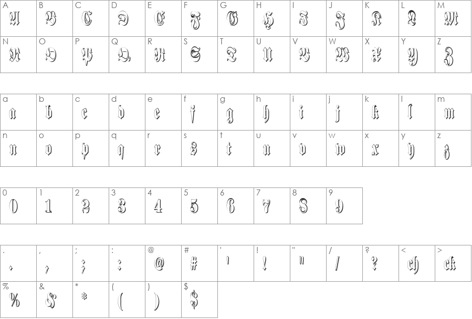 Schmalfette Fraktur font character map preview