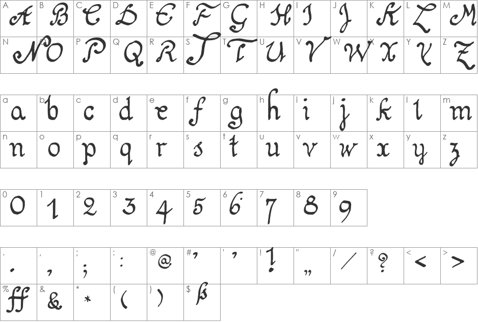 Schnitger 1680 Regular font character map preview