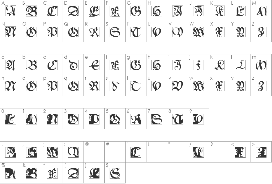 SchoenspergerCaps font character map preview