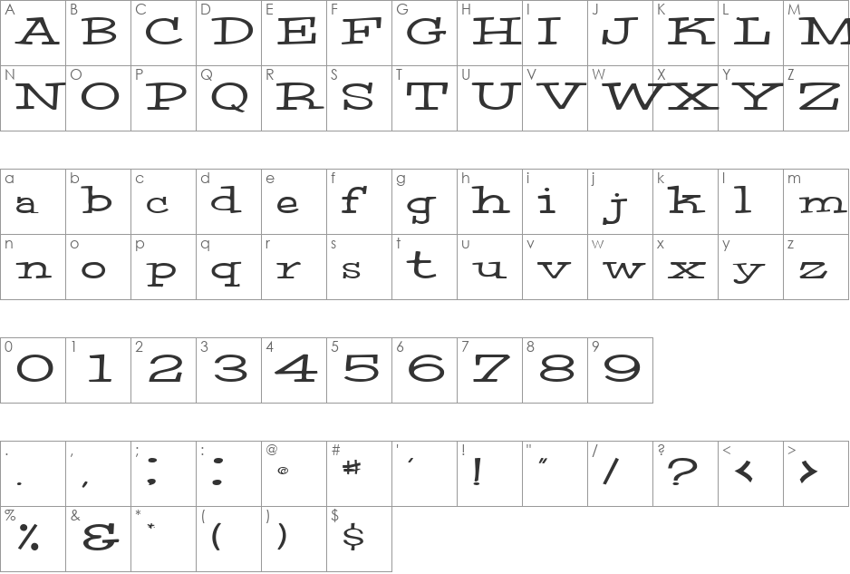 School font character map preview
