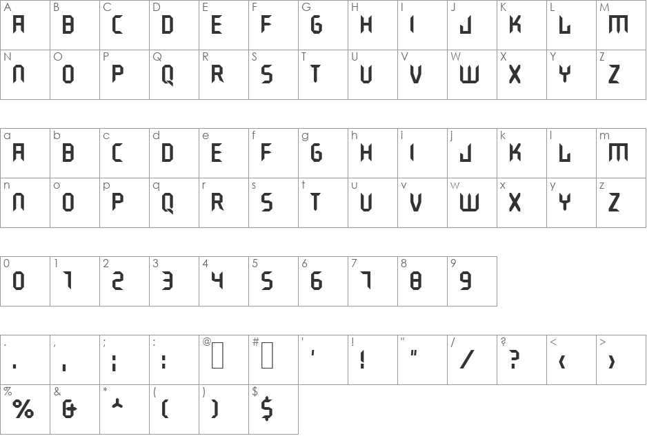 BarClock font character map preview