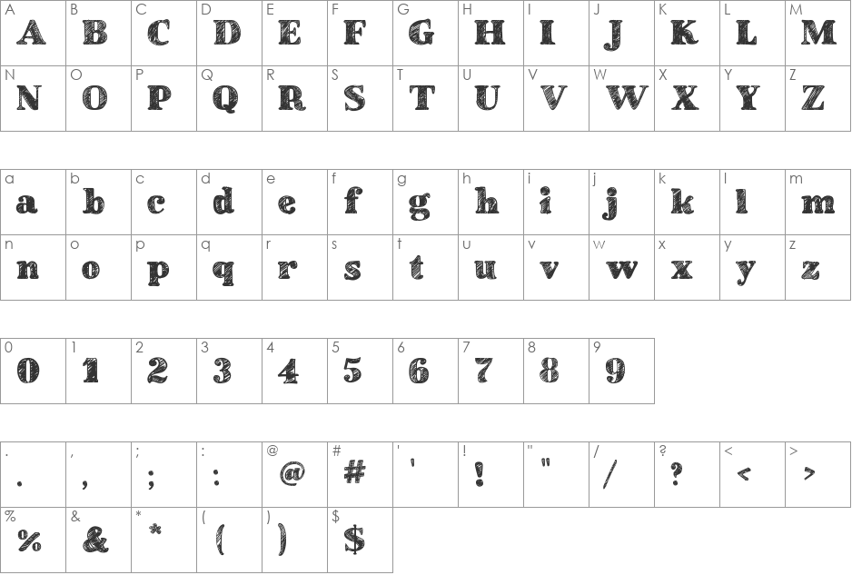 School Book New font character map preview