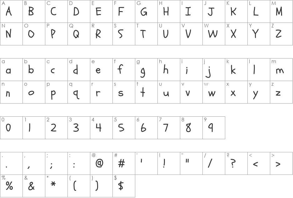 Schoolbell font character map preview