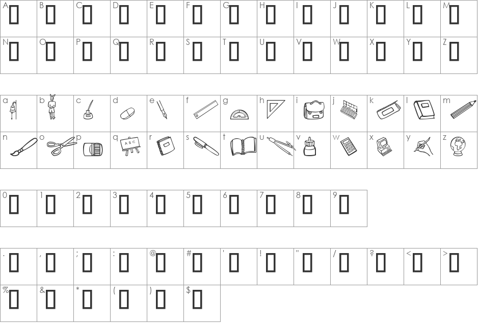 Schooldays font character map preview